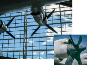 Airplane propellers hanging at the San Diego Air and Space Museum