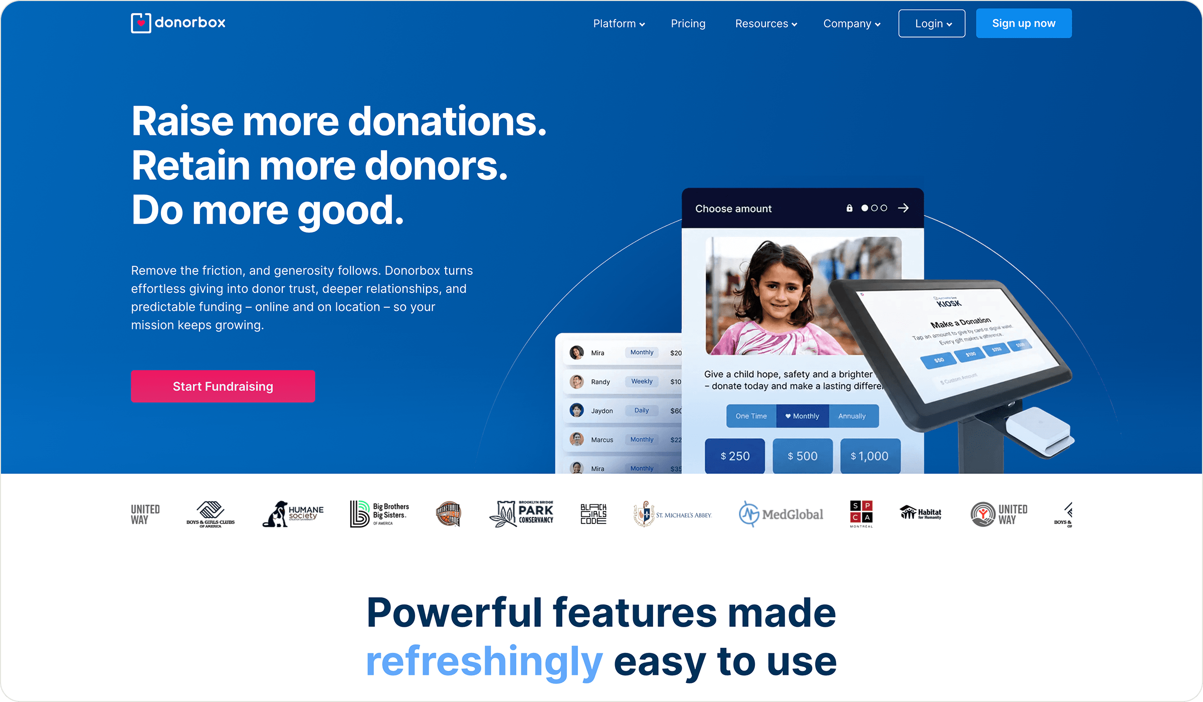 Donorbox's homepage